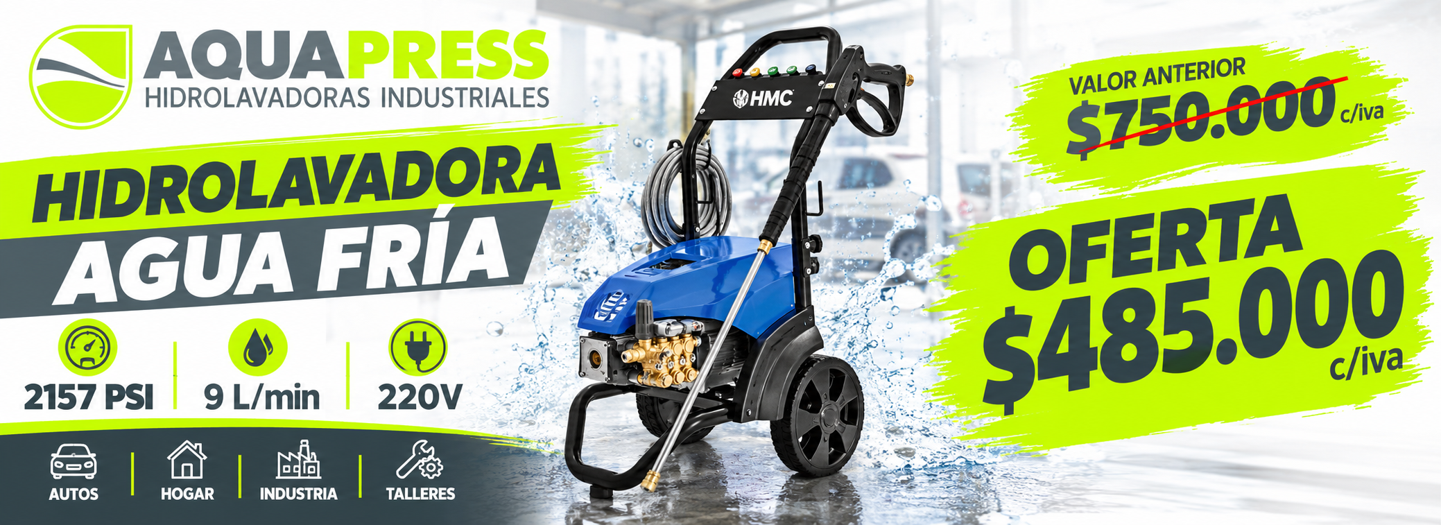 Hidrolavadora Agua fria 160 Bar 13 Lts 380v.